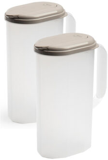 3x stuks waterkan/sapkan transparant/taupe met deksel 2 liter kunststof