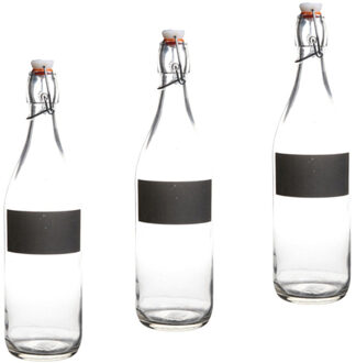 3x stuks weckflessen/lege deco flessen met krijt tekstvak 970 ml - Decoratieve flessen Multikleur