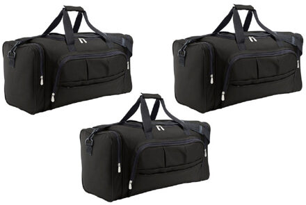 3x stuks weekendtas zwart 48 liter - Reistas - 62 x 30 x 26 cm