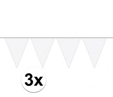 3x stuks Witte vlaggetjes slinger van 10 meter