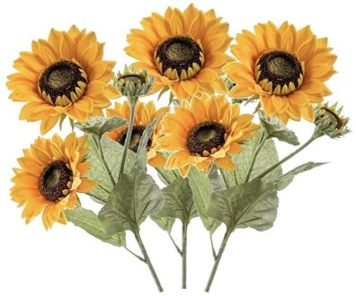 3x stuks zonnebloemen kunstbloemen 62 cm 3 knoppen - Kunstbloemen Geel