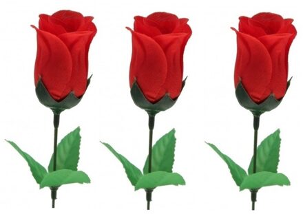 3x Super voordelige rode rozen 28 cm Valentijnsdag - Kunstbloemen Rood