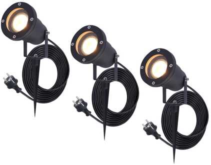 3x Sydney LED Prikspot Zwart IP65 GU10 1,5m kabel EU-Plug