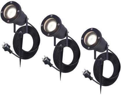 3x Sydney LED Prikspot Zwart IP65 GU10 1,5m kabel EU-Plug