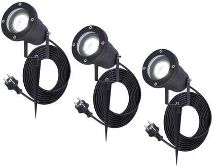 3x Sydney LED Prikspot Zwart IP65 GU10 1,5m kabel EU-Plug