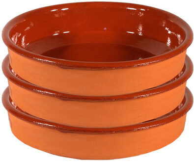 3x Terracotta tapas borden/schalen 35 cm - Snack en tapasschalen Bruin