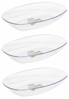 3x Tranparant kunststof serveerschalen/saladeschalen 22 x 34 cm