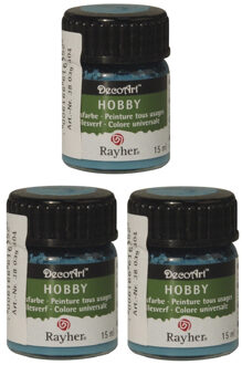 3x Turquoise acrylverf/allesverf potjes 15 ml hobby/knutsel - Hobbyverf Blauw
