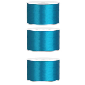 3x Turquoise satijnlint rollen 3,8 cm x 25 meter cadeaulint verpakkingsmateriaal - Cadeaulinten Blauw