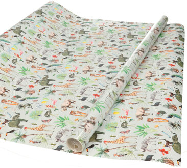 3x Verjaardag kadopapier taupe jungle 300 x 70 cm voor kinderen - Cadeaupapier