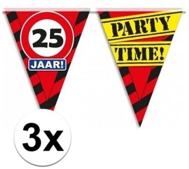 3x Versiering 25 jaar slingers 10 meter - Vlaggenlijnen Multikleur