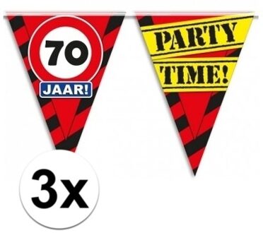 3x Versiering 70 jaar slingers 10 meter - Vlaggenlijnen Multikleur
