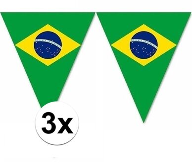 3x Versiering Brazilie vlaggenlijn/vlaggetjes 5 meter Multi