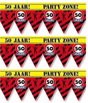 3x Versiering/decoratie 50 jaar afzetlinten vlaggetjes 12 meter - Vlaggenlijnen Multikleur