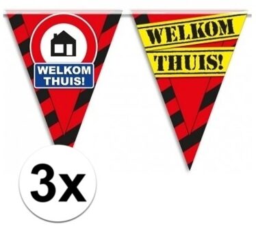 3x Versiering welkom thuis vlaggenlijn slingers 10 meter - Vlaggenlijnen Multikleur