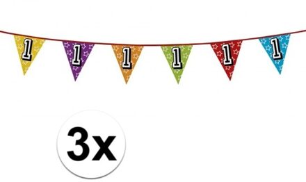 3x Vlaggenlijn 1 jaar feestje - Vlaggenlijnen Multikleur