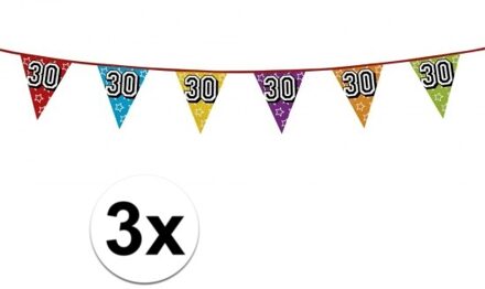 3x Vlaggenlijn 30 jaar feestje - Vlaggenlijnen Multikleur