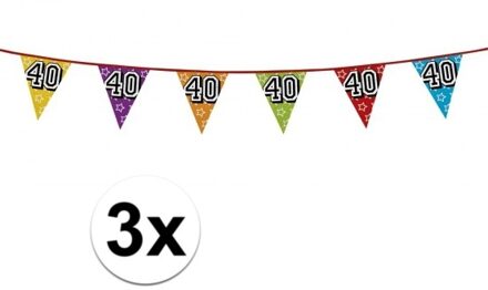 3x Vlaggenlijn 40 jaar feestje - Vlaggenlijnen Multikleur