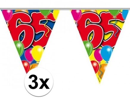 3x Vlaggenlijn 65 jaar feestartikelen van 10 meter - Vlaggenlijnen Multikleur