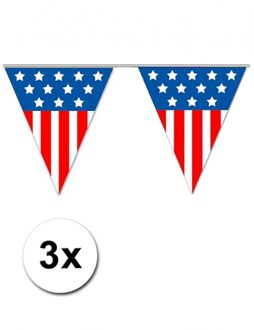 3x Vlaggenlijn USA 5 meter - Vlaggenlijnen Multikleur