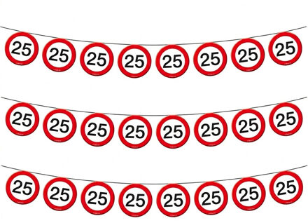 3x Vlaggenlijn versiering 25 jaar verkeersborden 10 meter - Feestslingers Multikleur