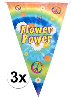 3x Vlaggenlijnen flower power hippie feest decoratie 5 meter - Vlaggenlijnen Multikleur