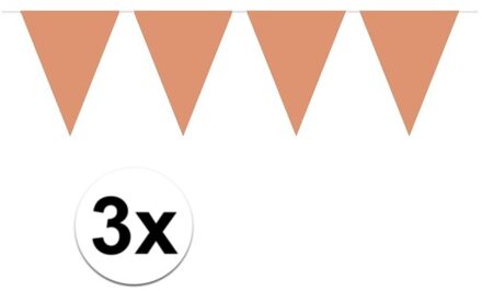 3x Vlaggenlijnen rose goudkleurig 10 m - Vlaggenlijnen Roze