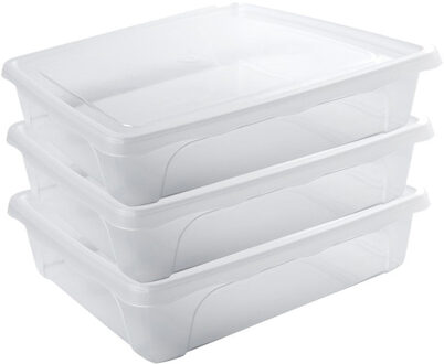 3x Voedsel plastic bewaarbakje laag 2 liter transparant 24 x 20 x 6 cm - Vershoudbakjes