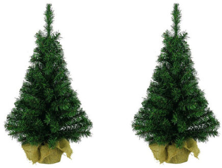 3x Volle mini kunst kerstboompjes/kunstboompjes in jute zak 35 cm  - Kunst kerstbomen / kunstbomen - Miniboompjes