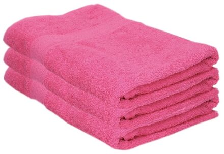 3x Voordelige badhanddoeken fuchsia roze 70 x 140 cm 420 grams - Badkamer textiel handdoeken