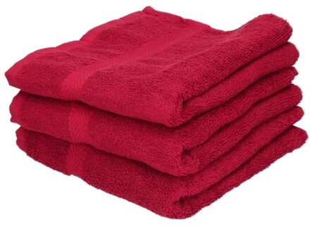 3x Voordelige handdoeken rood 50 x 100 cm 420 grams - Badkamer textiel badhanddoeken