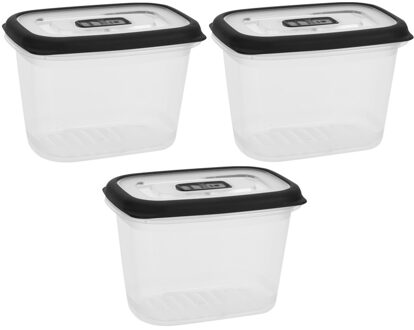 3x Voorraadbakjes/bewaarbakjes met rubberen rand 600 ml