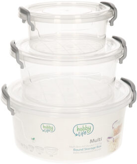 3x Voorraadbakjes/bewaarbakjes rond transparant/aqua groen kunststof verschillende formaten