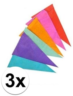 3x Vrolijk gekleurde vlaggenlijn van papier 10 meter Multi