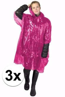 3x wegwerp regen poncho roze