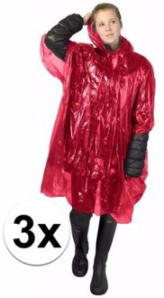 3x wegwerp regenponcho rood - One size
