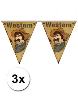 3x Wilde Westen themafeest vlaggenlijn Western - Vlaggenlijnen Multikleur