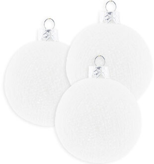 3x Witte Cotton Balls kerstballen 6,5 cm kerstboomversiering