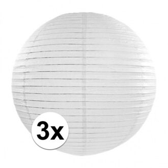 3x Witte luxe lampionnen rond 35 cm - Feestlampionnen