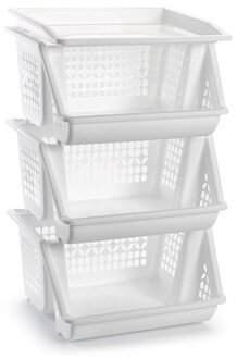 3x Witte opberg stapelkratten/organizers 62 cm - Opbergmanden