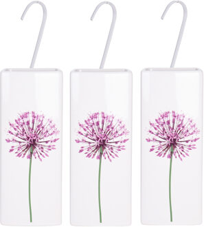 3x Witte radiator waterverdampers/luchtbevochtigers botanische bloemen print allium / sierui 21 cm - Waterverdampers voor de verwarming