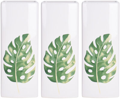 3x Witte radiator waterverdampers/luchtbevochtigers botanische planten print monstera blad 21 cm - Waterverdampers voor de verwarming