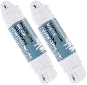 3x Witte waslijnen/drooglijnen polyester 25 meter
