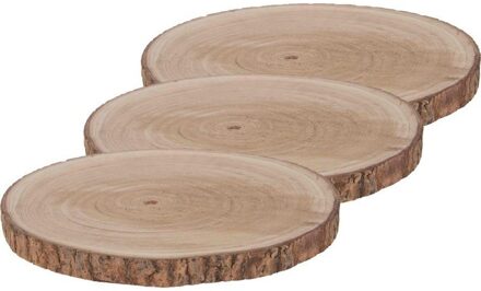 3x Woondecoratie ronde boomschijven 40 cm van Paulowna hout - Woonaccessoires boomschijf rond