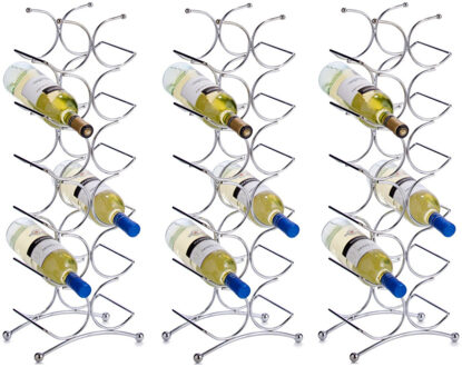 3x Zilver wijnflessen rek/wijnrekken staand voor 12 flessen 67 cm - Zeller - Keukenbenodigdheden - Woonaccessoires/decoratie - Wijnflesrekken/wijnflessenrekken/wijnrekken - Rek/houder voor wijnflessen