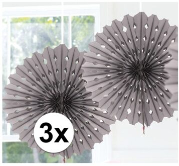 3x Zilveren decoratie waaiers van papier 45 cm