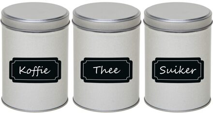 3x Zilveren ronde opbergblikken/bewaarblikken met beschrijfbare labels/etiketten 13 cm - Action products