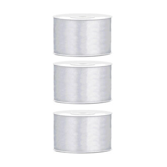 3x Zilveren satijnlint rollen 3,8 cm x 25 meter cadeaulint verpakkingsmateriaal - Cadeaulinten Zilverkleurig