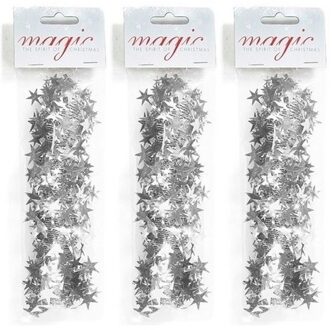 3x Zilveren spiraal slingers met sterren 750cm voor kerstboom