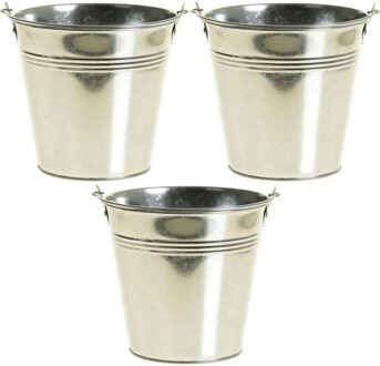 3x Zinken emmers/plantenpotjes 9 cm - Emmers Zilverkleurig